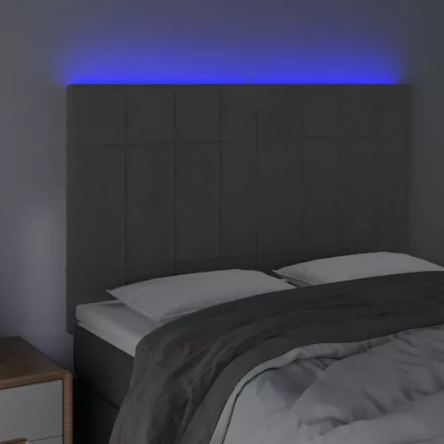  sötétszürke bársony LED-es fejtámla 144x5x118/128 cm