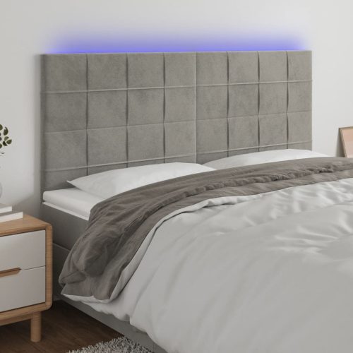  világosszürke bársony LED-es fejtámla 160x5x118/128 cm