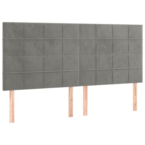  világosszürke bársony LED-es fejtámla 160x5x118/128 cm