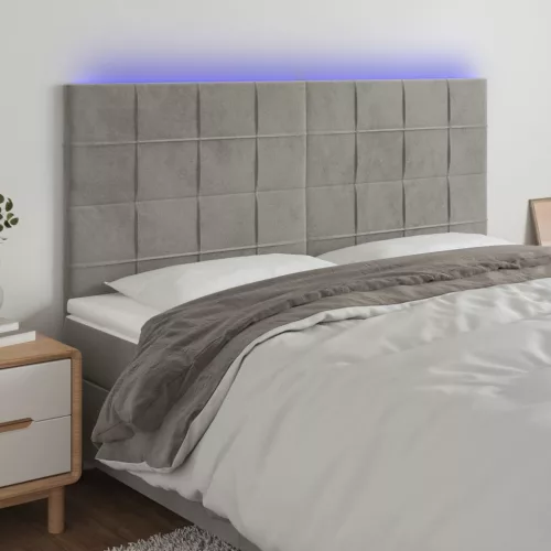  világosszürke bársony LED-es fejtámla 180x5x118/128 cm