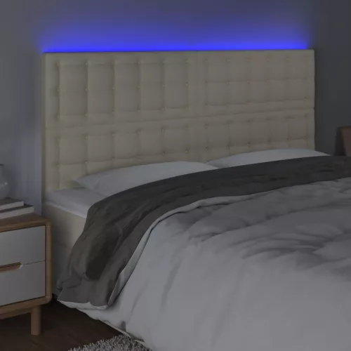  krémszínű műbőr LED-es fejtámla 180x5x118/128 cm