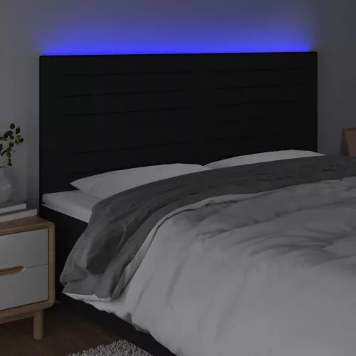  fekete szövet LED-es fejtámla 200x5x118/128 cm