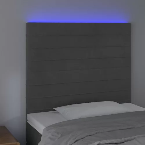  sötétszürke bársony LED-es fejtámla 80x5x118/128 cm