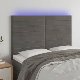  sötétszürke bársony LED-es fejtámla 144x5x118/128 cm