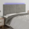  világosszürke bársony LED-es fejtámla 160x5x118/128 cm