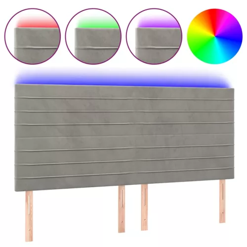  világosszürke bársony LED-es fejtámla 160x5x118/128 cm