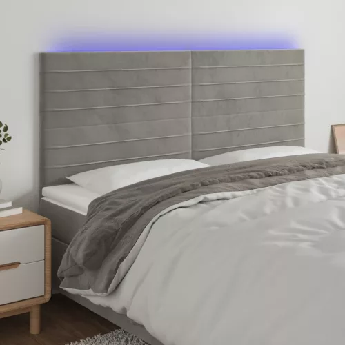  világosszürke bársony LED-es fejtámla 180x5x118/128 cm