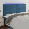  sötétkék bársony LED-es fejtámla 180x5x118/128 cm