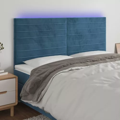  sötétkék bársony LED-es fejtámla 180x5x118/128 cm