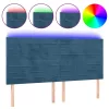  sötétkék bársony LED-es fejtámla 180x5x118/128 cm