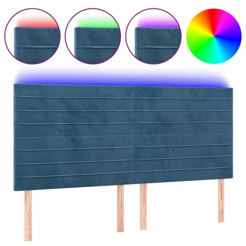  sötétkék bársony LED-es fejtámla 180x5x118/128 cm