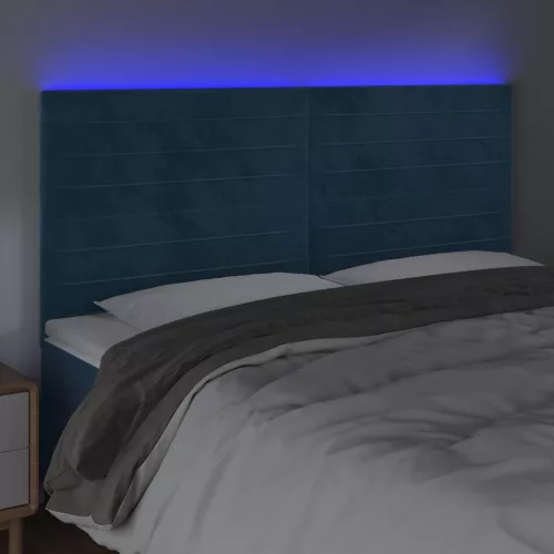  sötétkék bársony LED-es fejtámla 180x5x118/128 cm