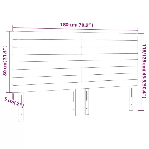  sötétkék bársony LED-es fejtámla 180x5x118/128 cm