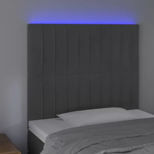  sötétszürke bársony LED-es fejtámla 80x5x118/128 cm