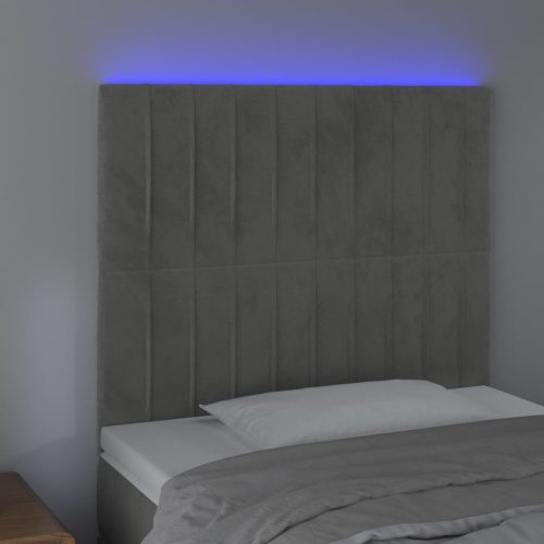  világosszürke bársony LED-es fejtámla 90x5x118/128 cm