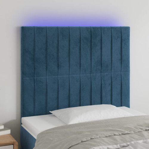  sötétkék bársony LED-es fejtámla 90x5x118/128 cm