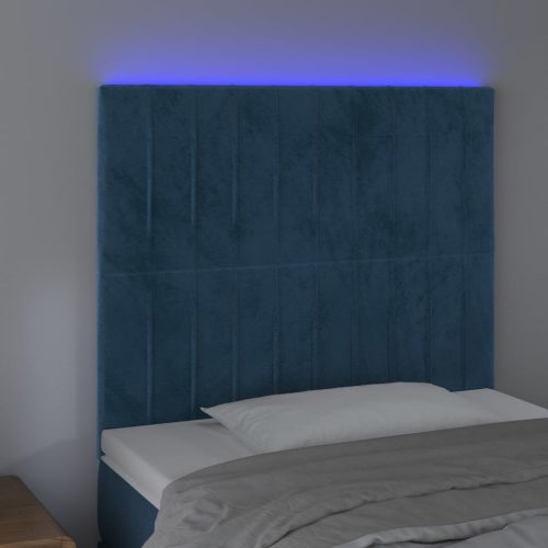  sötétkék bársony LED-es fejtámla 90x5x118/128 cm