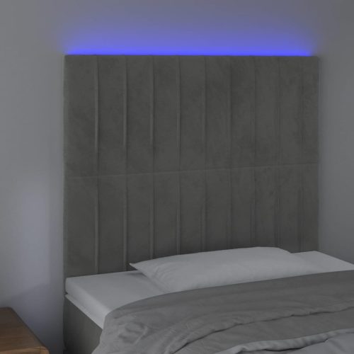  világosszürke bársony LED-es fejtámla 100x5x118/128 cm