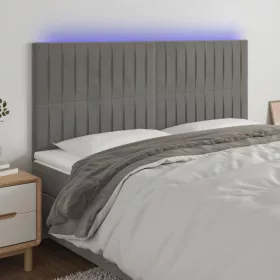  világosszürke bársony LED-es fejtámla 160x5x118/128 cm
