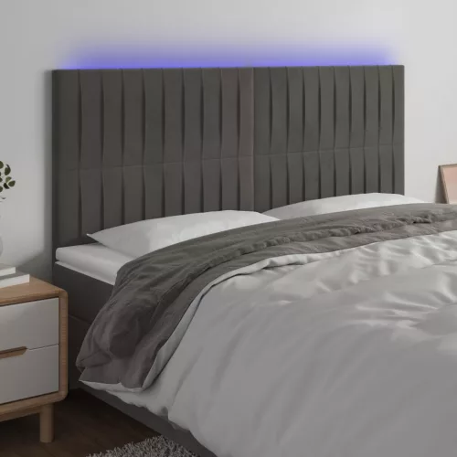  sötétszürke bársony LED-es fejtámla 180x5x118/128 cm