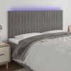  világosszürke bársony LED-es fejtámla 200x5x118/128 cm
