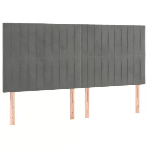  világosszürke bársony LED-es fejtámla 200x5x118/128 cm