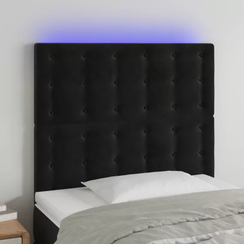  fekete bársony LED-es fejtámla 80x5x118/128 cm
