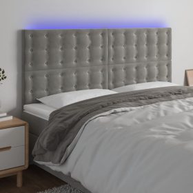  világosszürke bársony LED-es fejtámla 160x5x118/128 cm
