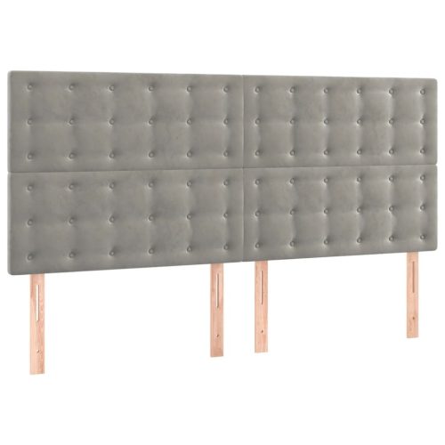  világosszürke bársony LED-es fejtámla 160x5x118/128 cm
