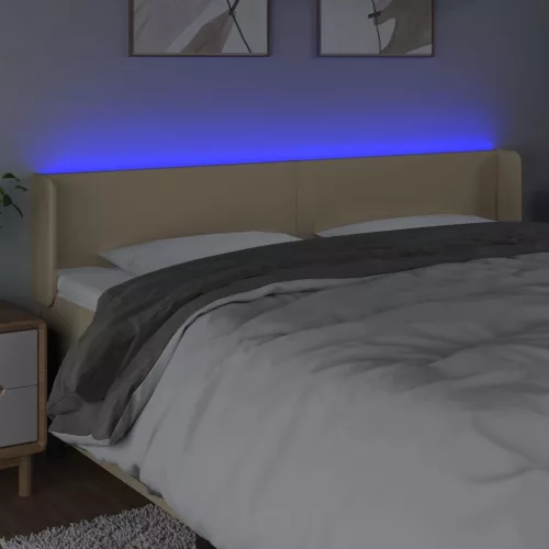  krémszínű szövet LED-es fejtámla 183 x 16 x 78/88 cm