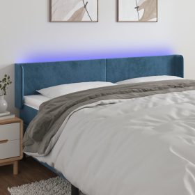  sötétkék bársony LED-es fejtámla 163 x 16 x 78/88 cm