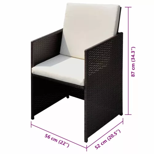  Kerti székek 3 pcs Barna 56 x 52 x 87 cm Poli rattan