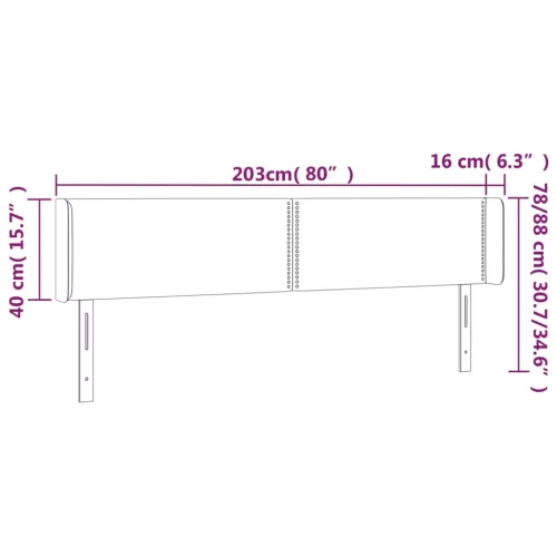  fekete bársony LED-es fejtámla 203 x 16 x 78/88 cm