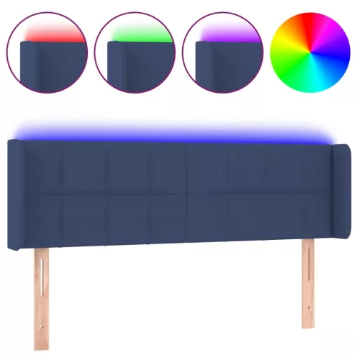  kék szövet LED-es fejtámla 147 x 16 x 78/88 cm
