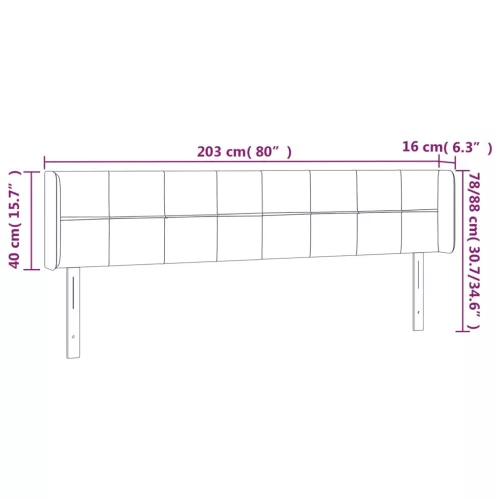  fekete szövet LED-es fejtámla 203 x 16 x 78/88 cm