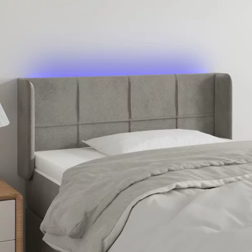  világosszürke bársony LED-es fejtámla 83 x 16 x 78/88 cm