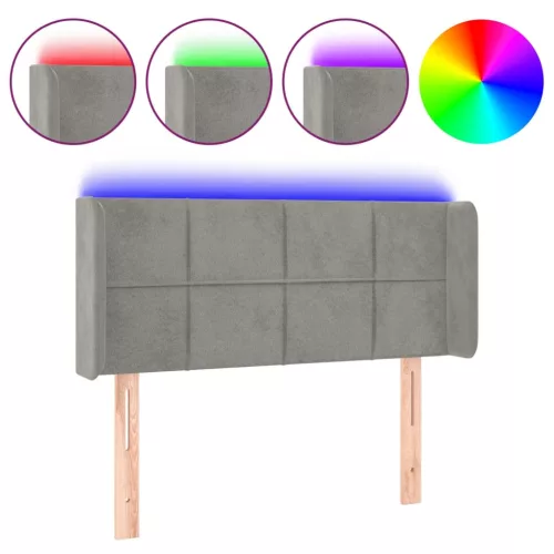  világosszürke bársony LED-es fejtámla 83 x 16 x 78/88 cm