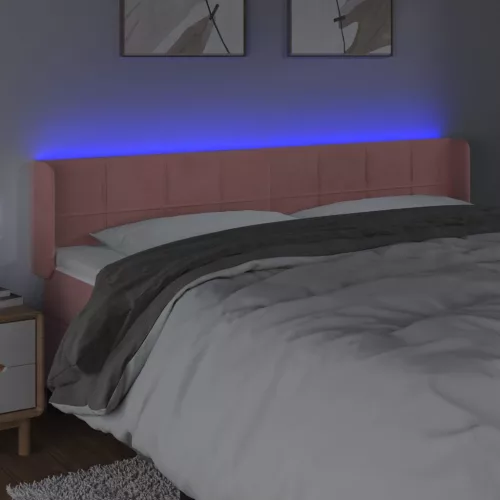  rózsaszín bársony LED-es fejtámla 163x16x78/88 cm
