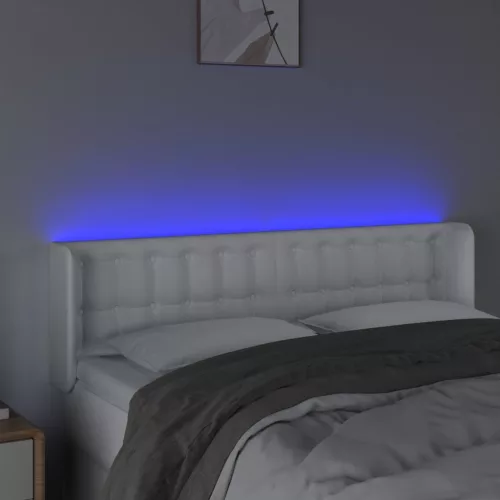  fehér műbőr LED-es fejtámla 147x16x78/88 cm