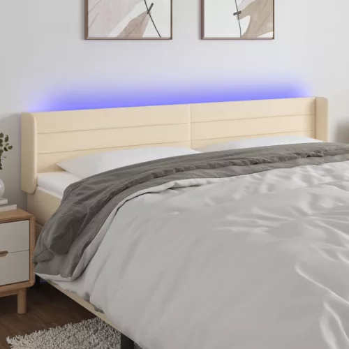  krémszínű szövet LED-es fejtámla 183 x 16 x 78/88 cm