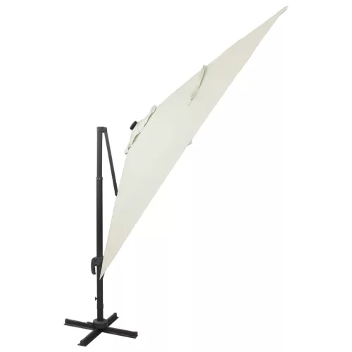  homokszínű konzolos napernyő rúddal és LED-fényekkel 300 cm