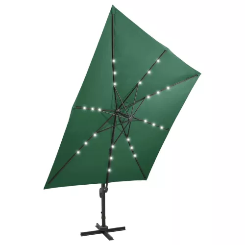  zöld konzolos napernyő rúddal és LED-fényekkel 300 cm