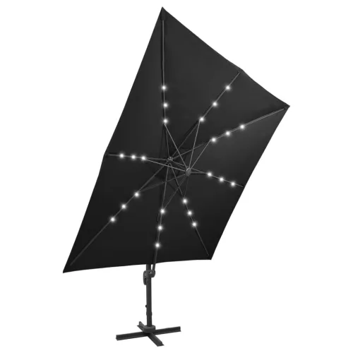  fekete konzolos napernyő rúddal és LED-fényekkel 300 cm