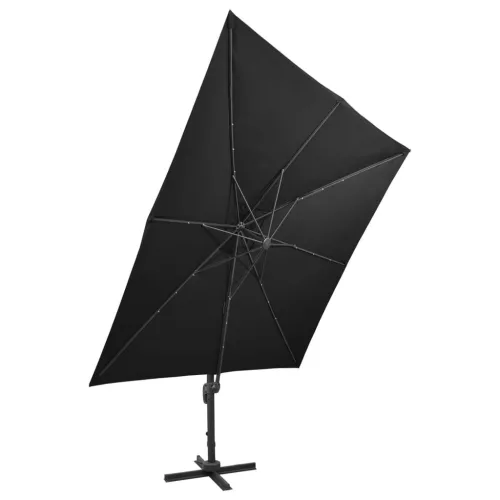  fekete konzolos napernyő rúddal és LED-fényekkel 300 cm