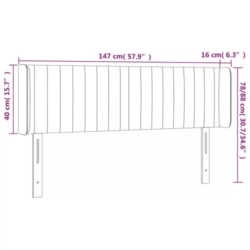  fekete bársony LED-es fejtámla 147 x 16 x 78/88 cm