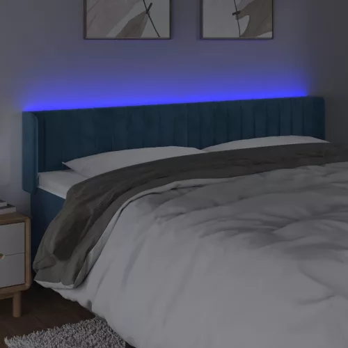  sötétkék bársony LED-es fejtámla 183 x 16 x 78/88 cm