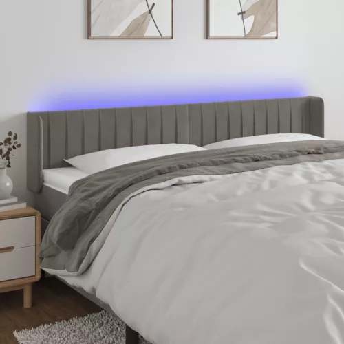  világosszürke bársony LED-es fejtámla 203 x 16 x 78/88 cm