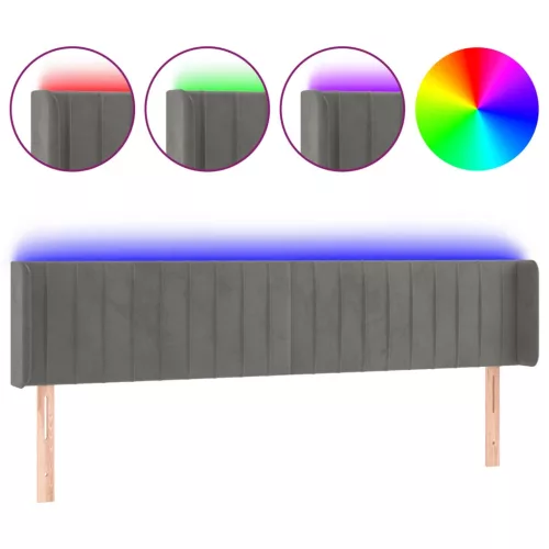  világosszürke bársony LED-es fejtámla 203 x 16 x 78/88 cm