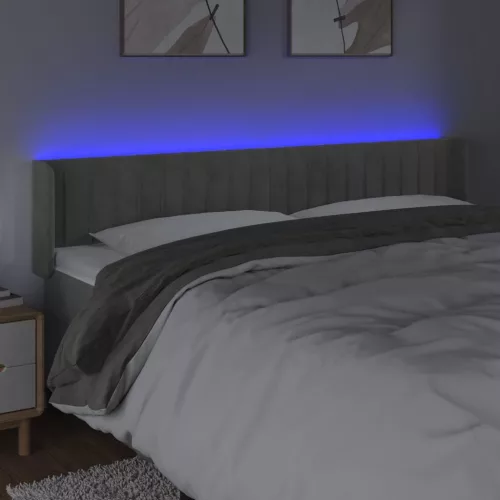  világosszürke bársony LED-es fejtámla 203 x 16 x 78/88 cm
