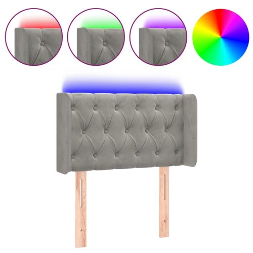  világosszürke bársony LED-es fejtámla 83 x 16 x 78/88 cm